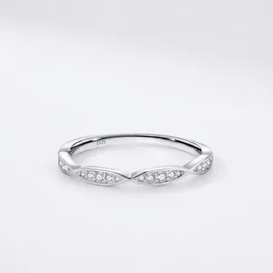 Minimalist 925 Sterling Silver Intertwined Geometric Open Ring For Women Elegant Zirconia Inlaid Adjustable Finger Jewelry