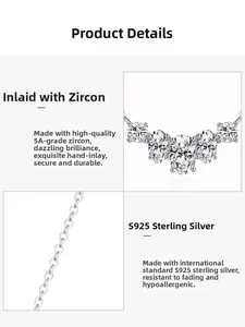 Macro shot of S925 sterling silver necklace with five sparkling AAA cubic zirconia stones