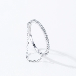 Double-layered S925 sterling silver chain ring with pavé set zircon stones for women