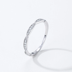 Elegant S925 sterling silver interlaced ring with micro-set zircons on white background