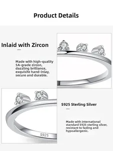 Macro shot of S925 sterling silver crown ring with hand-set 5A cubic zirconia stones