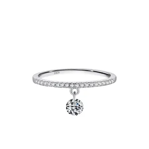 925 Sterling Silver Ring For Women Minimalist Pavé Zirconia Round Dangle Design Ring Fashion Light Luxury Jewelry Gift