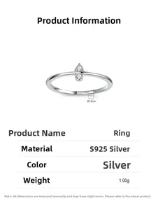Detailed view of slim S925 silver ring featuring two small zircon stones and 1.00g weight