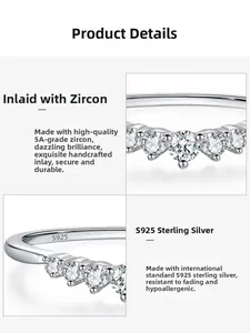 Macro detail of S925 sterling silver ring showing micro-pave 5A grade zircon stones