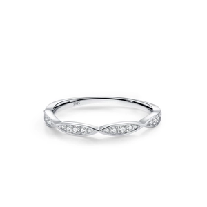 Minimalist S925 sterling silver marquise band ring with sparkling cubic zirconia pavé