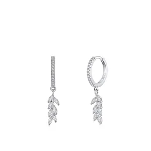 S925 Sterling Silver Leaf Drop Earrings For Women Elegant Light Luxury Zirconia Tassel Dangle Fashion Exquisite Jewelry