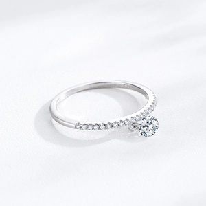S925 sterling silver ring with micro-pave diamonds and round brilliant charm pendant
