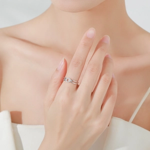 Elegant S925 sterling silver double-layer open ring featuring a sparkling zircon rectangle