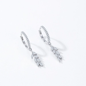Elegant S925 sterling silver leaf drop earrings with sparkling white cubic zirconia stones