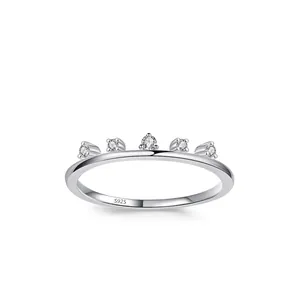 925 Sterling Silver Crown Ring For Women Minimalist Geometric Micro Inlaid Zirconia Stackable INS Style Finger Ring Jewelry Gift