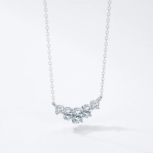 Minimalist S925 sterling silver necklace with five sparkling curved zircon gemstones