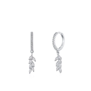 Elegant S925 sterling silver hoop earrings with marquise-cut crystal leaf pendants