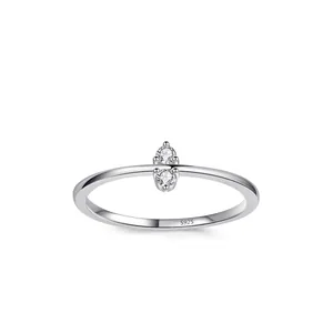 Minimalist 925 Sterling Silver Ring For Women Tiny Inlaid Zirconia Stackable Thin Band Finger Ring Elegant Commute Jewelry