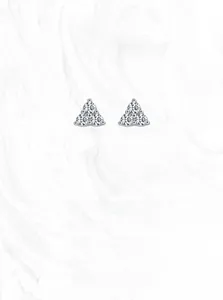 Close-up of minimalist S925 sterling silver triangle earrings with sparkling zircons