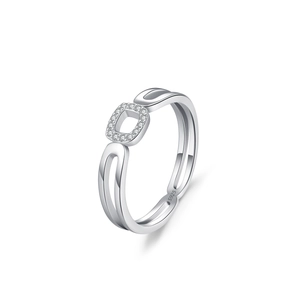 Minimalist S925 sterling silver double-layer ring with square zircon hollow design