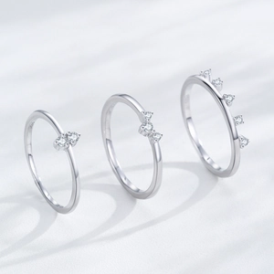 Set of three S925 sterling silver crown rings with dainty zircon stones for stacking
