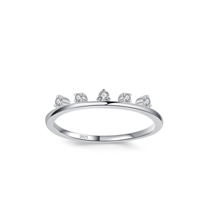 Minimalist S925 sterling silver crown ring with delicate micro-pave round zircons