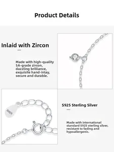 Detail of S925 sterling silver chain with lobster clasp and 5A grade zircon inlay