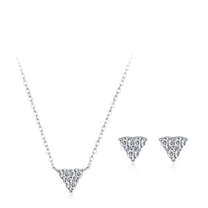 S925 Sterling Silver Geometric Triangle Necklace And Stud Earrings For Women Minimalist Zirconia Fashion Accessories