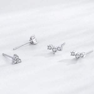 Minimalist S925 sterling silver stud earrings with sparkling clear cubic zirconia accents