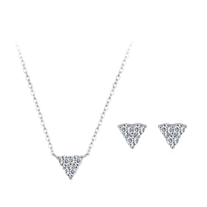 Minimalist S925 sterling silver triangle jewelry set with necklace and stud earrings