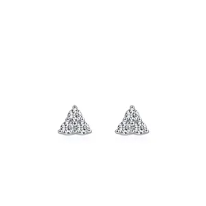 925 Sterling Silver Triangle Stud Earrings Minimalist Geometric Design Inlaid Zirconia Small Ear Jewelry For Women Gift