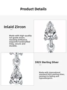 Macro view of S925 sterling silver drop earrings with 5A pear-cut zircon inlay detail