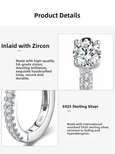 Detailed view of S925 sterling silver earring with hand-set 5A cubic zirconia stones