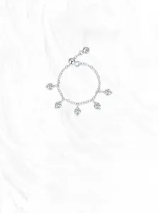 Close-up of S925 sterling silver chain ring with five sparkling round zirconia stones