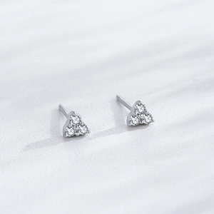 Minimalist S925 sterling silver triangle stud earrings with sparkling cubic zirconia