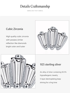 Détail de boucles d'oreilles couronne en argent 925 avec zircone et placage à trois couches