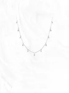 Detail of S925 sterling silver necklace with tiny round cubic zirconia pendants