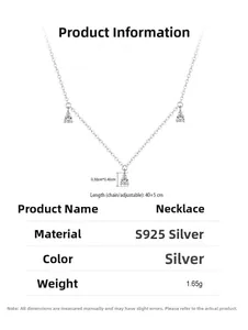Detail view of S925 sterling silver tassel necklace with dimensions and drop pendants