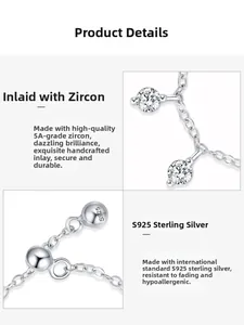 Detailed shot of S925 sterling silver chain ring featuring 5A zircon and hallmark