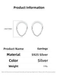Spécifications des boucles d'oreilles en argent S925 avec mesures détaillées