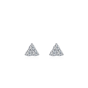 Minimalist S925 sterling silver triangle stud earrings with three round clear gemstones
