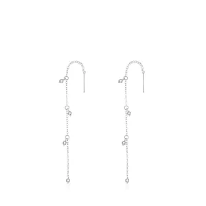 925 Sterling Silver Rhinestone Tassel Threader Earrings For Women Minimalist Long Chain Drop Earrings Jewelry Gift