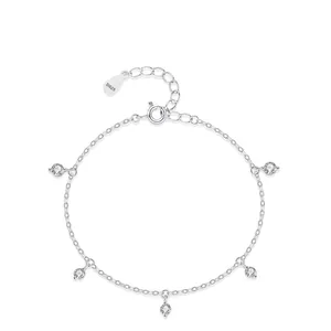 925 Sterling Silver Zirconia Bracelet For Women Minimalist Round Geometric Pendant Adjustable Chain Anniversary Valentine's Gift