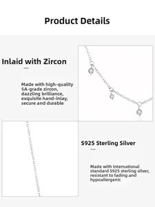 Close-up of S925 sterling silver chain featuring sparkling 5A cubic zirconia stones
