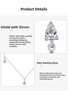 Detail showing high-quality 5A cubic zirconia teardrop pendant on S925 silver chain
