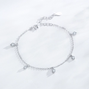 Elegant S925 sterling silver chain bracelet with five shimmering round zircon pendants