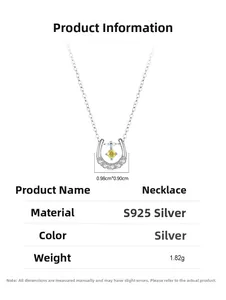 Détails du collier fer à cheval en argent S925 avec dimensions et poids de 1,82g