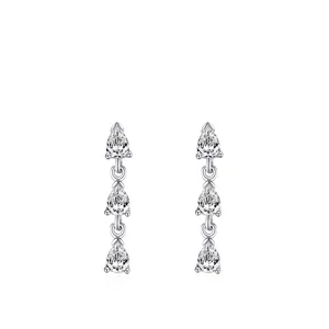 925 Sterling Silver Waterdrop Earrings For Women Elegant Triple Pear Cut Zirconia Dangle Jewelry Gift