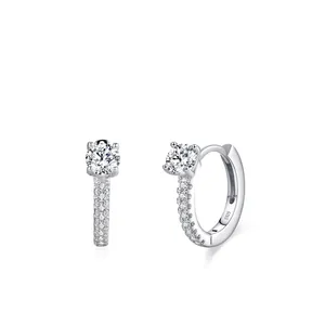 S925 Sterling Silver Hoop Earrings For Women Minimalist Round Zirconia Inlaid Pave Sparkling Fashion Jewelry Gift For Lady
