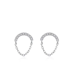 925 Sterling Silver Geometric Zirconia Stud Earrings Elegant Vintage Chain Pendant Circle Earrings For Women Fashion Jewelry