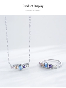 Detailsicht des S925 Silberschmucksets mit bunten geometrischen Zirkoniasteinen