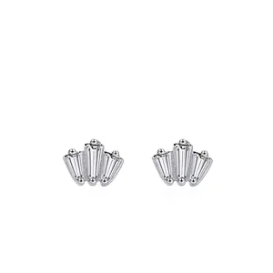 Boucles d'Oreilles Clous Couronne en Argent Sterling 925 pour Femmes Petite Zirconia Incrusté Élégant Bijoux Cadeau