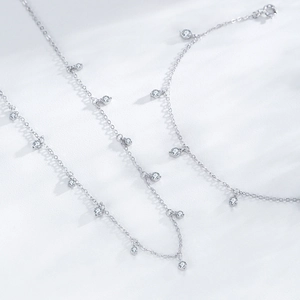 S925 silver link chain necklace featuring multiple round sparkling zircon pendants