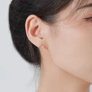 Elegant S925 sterling silver U-shaped chain drop earrings with pave set stones
