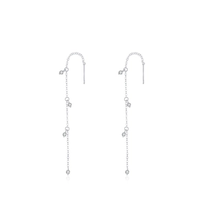 Elegant long S925 sterling silver tassel chain earrings with shimmering crystals